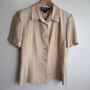 Gold Leeda Women's Gold/Tan Short Sleeve Button-Up Blouse Size 40